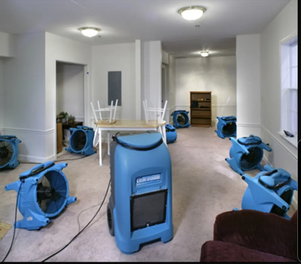 Air movers and dehumidifier setup for Water Damage Restoration in Lakeville